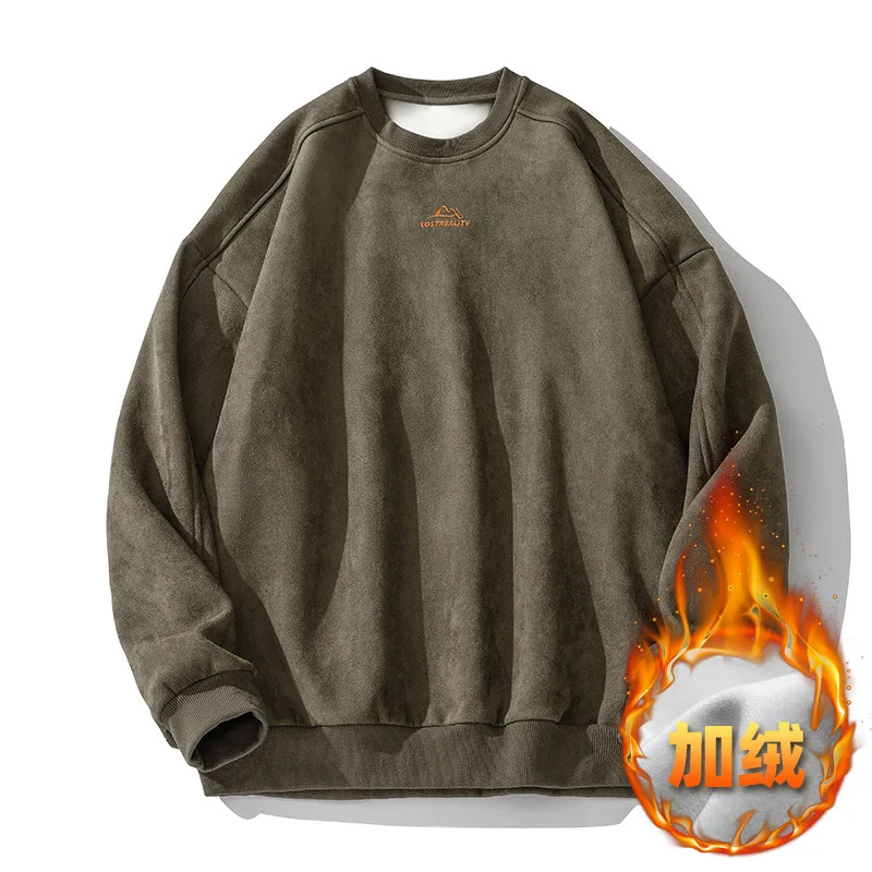 Heavyweight 350g Men's Suede Fleece Sweatshirt, Vintage Crewneck Sweatshirt, Outdoor Oversized Sweatshirts Man - Image 5