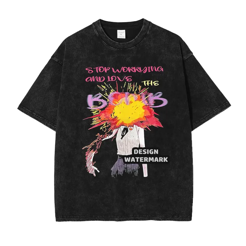 Anime Reze T-shirts Oversized Vintage Washed Chainsaw Man T Shirt Manga Power T-shirt Makima Denji Pochita Tops Tees Man Cotton