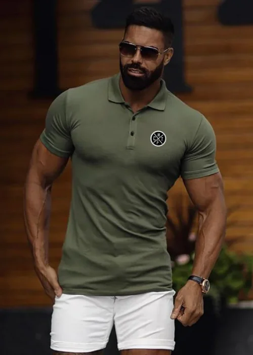 Running Short Sleeve Button Lapels Polo Shirts Men's Fitness Slim Fit Sports Cotton T Shirt Gym Bodybuilding Muscle Clothing