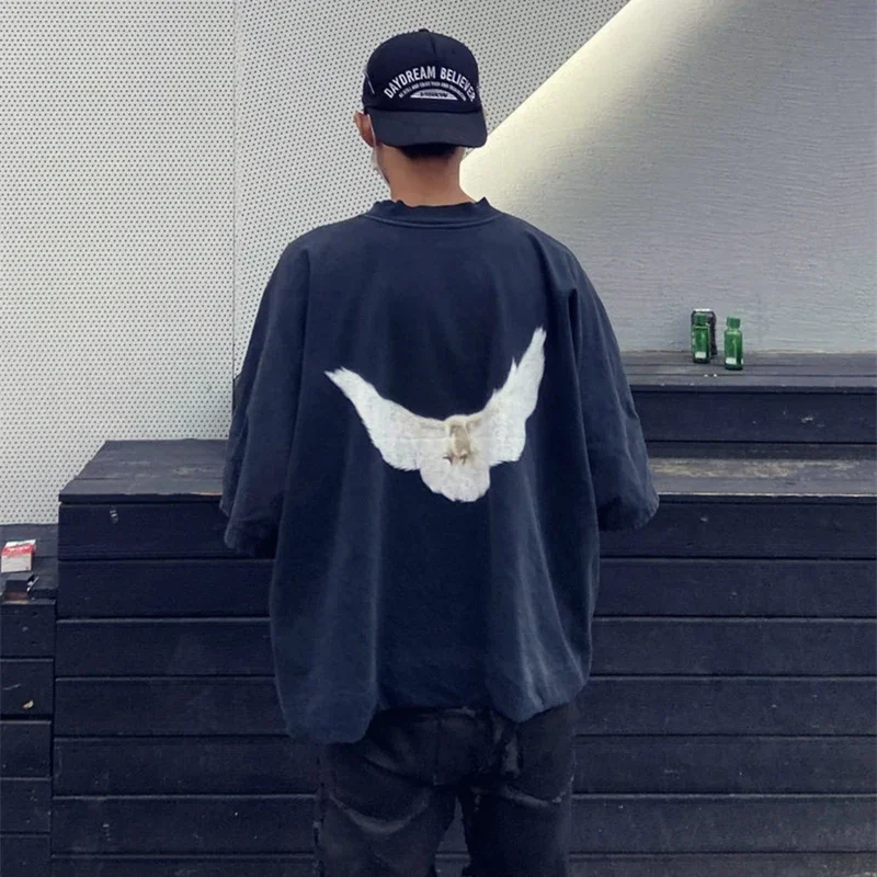 SAINT OF MICHAEL Kanye West Streetwear Best Quality Vintage YZY DOVE DONDA Loose Ovesize Pigeon Print T-shirt Tops Tee For Men - Image 2