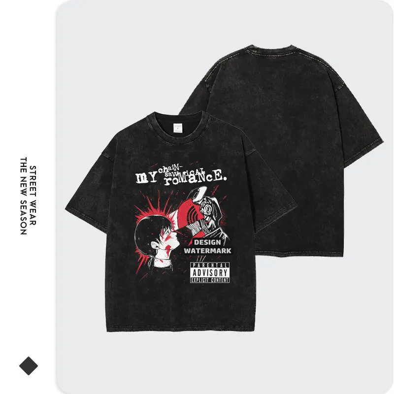 Anime Reze T-shirts Oversized Vintage Washed Chainsaw Man T Shirt Manga Power T-shirt Makima Denji Pochita Tops Tees Man Cotton - Image 2