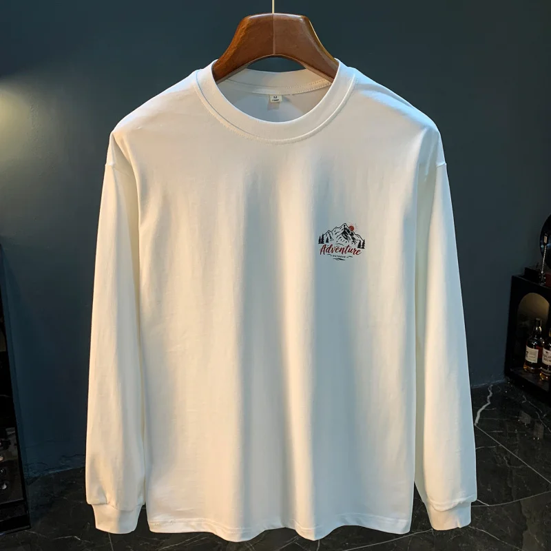 2025 Spring and Autumn New Long Sleeve-shirt Men's Large Loose Round Neck High end Casual Hoodie - Image 2