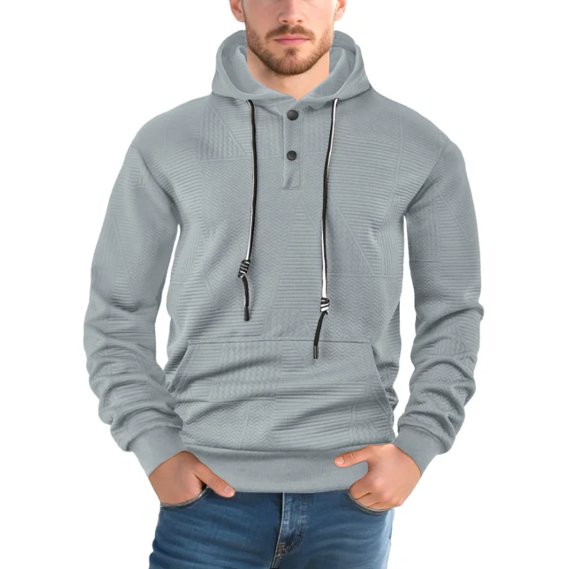 25 Spring and Autumn New Pullover Solid Color Casual Sports Loose Trendy Long Sleeve Hoodie Men - Image 3