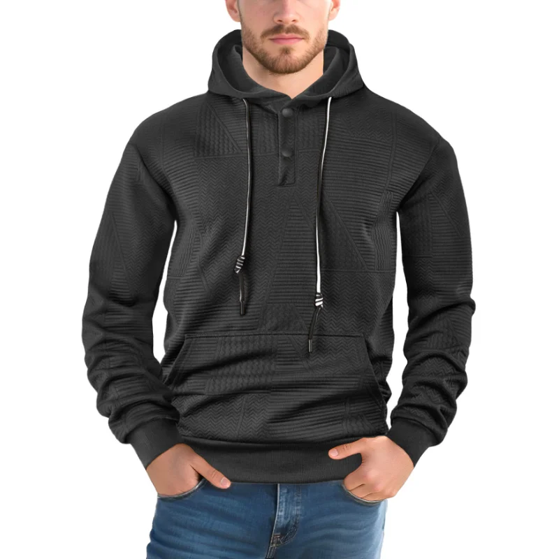 25 Spring and Autumn New Pullover Solid Color Casual Sports Loose Trendy Long Sleeve Hoodie Men - Image 5