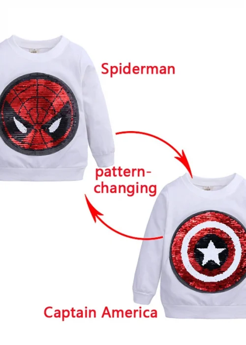 Halloween Children Boys Sequin Spider Sweatshirts Spider man pattern-changing Captain America Sequined Kids Clothes Sweatshirts