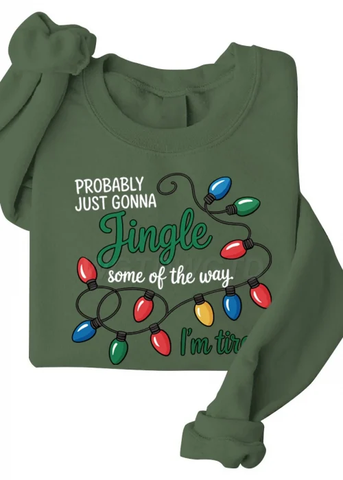 Christmas Sweatshirt For Women Probably Just Gonna Jingle Christmas Lights Print Round Neck Sweatshirts Holiday Party Gifts