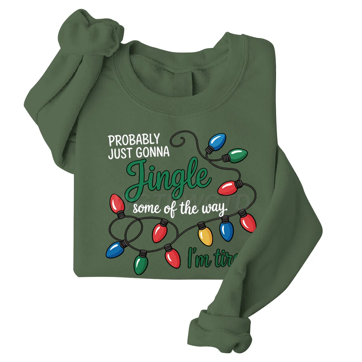 Christmas Sweatshirt For Women Probably Just Gonna Jingle Christmas Lights Print Round Neck Sweatshirts Holiday Party Gifts