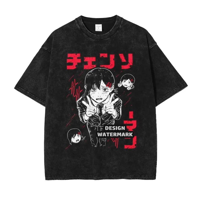 Anime Reze T-shirts Oversized Vintage Washed Chainsaw Man T Shirt Manga Power T-shirt Makima Denji Pochita Tops Tees Man Cotton - Image 5