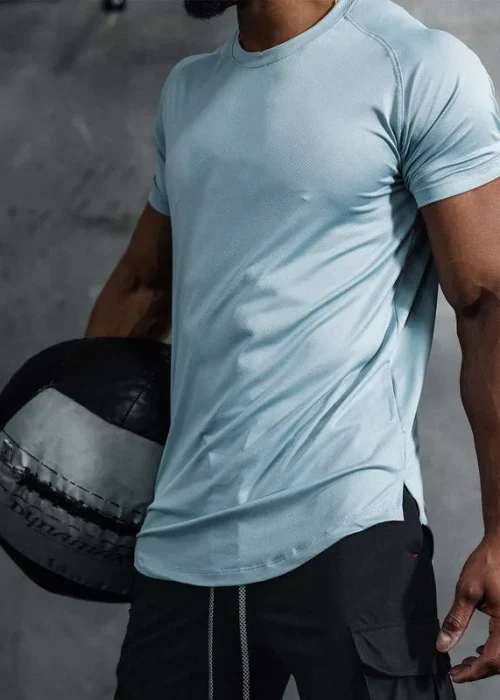 Summer Sports Short-sleeved Men's Mesh Breathable Quick-drying Fitness Training Elastic Solid Color Casual T-shirt