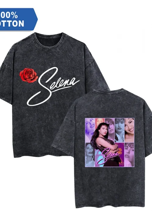 Singer Selena Quintanilla Cotton Washed T-Shirt Women Short Sleeve Tshirts Casual Unisex Crewneck Cool Tees Shirt