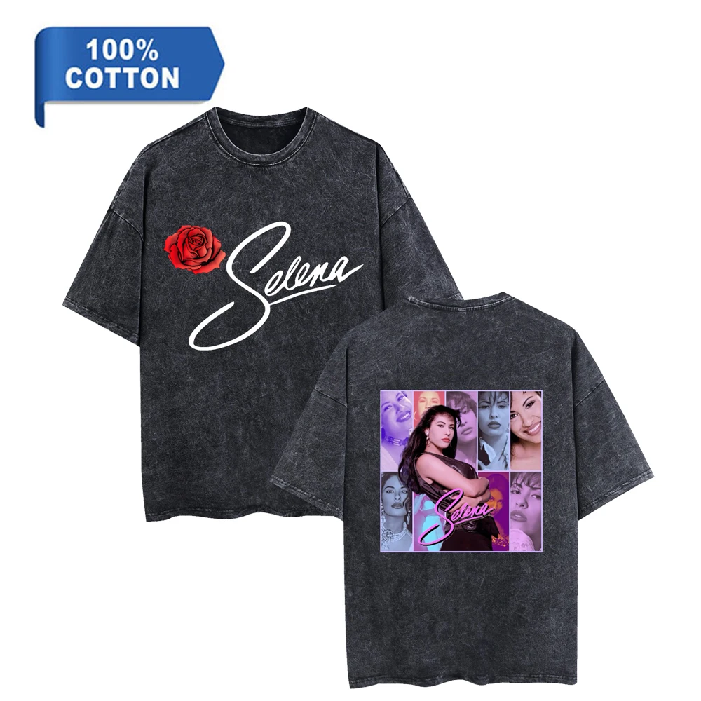 Singer Selena Quintanilla Cotton Washed T-Shirt Women Short Sleeve Tshirts Casual Unisex Crewneck Cool Tees Shirt