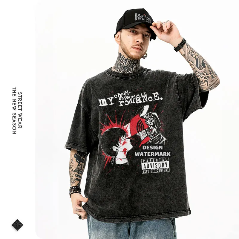 Anime Reze T-shirts Oversized Vintage Washed Chainsaw Man T Shirt Manga Power T-shirt Makima Denji Pochita Tops Tees Man Cotton - Image 4