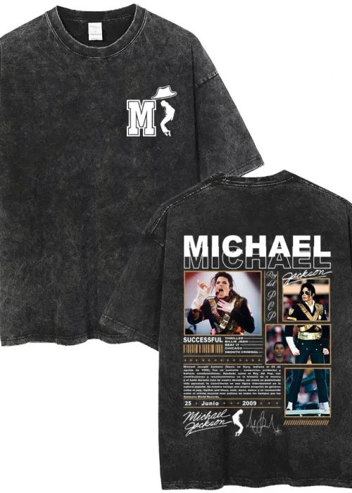 Vintage Washed Michael Jackson King of Pop T-shirt Men Women Retro Gothic Rock T-shirts Men's Punk Oversized T Shirts Streetwear