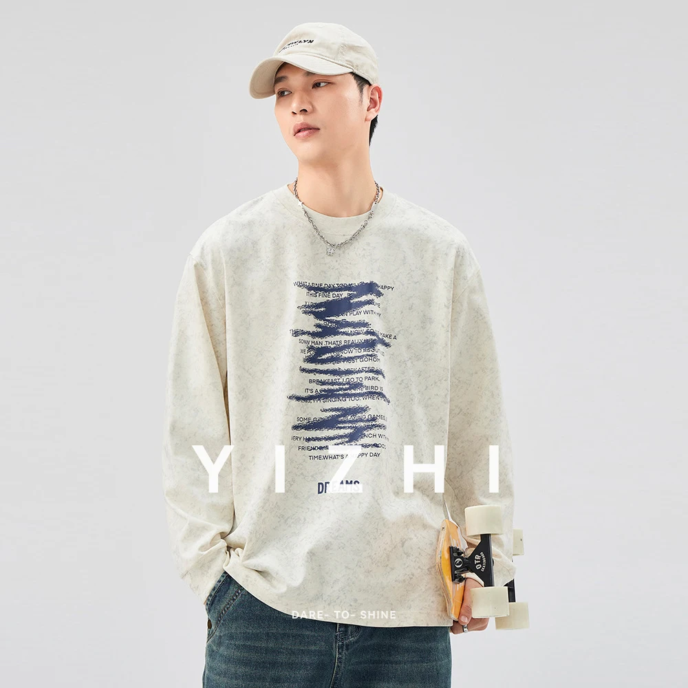 Men's Long Sleeve T-shirt Men's Autumn 2025 New Japanese Printed Round Neck Loose Fashion T-shirt Men's Pullover Sweatshirt - Image 4