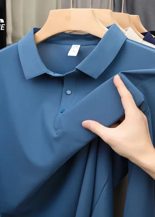 Men's high quality summer new lapel men's short long sleeve polo shirt Embroidery solid color business casual men's polo shirt