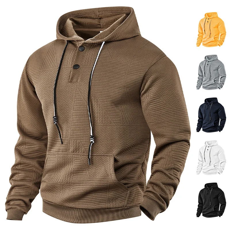 25 Spring and Autumn New Pullover Solid Color Casual Sports Loose Trendy Long Sleeve Hoodie Men - Image 4