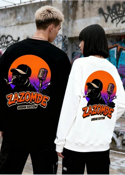 ZAZOMDE Funny Rap Dog Print Hip Hop Style Cotton Round Neck Sweatshirt For Men Women Soft Comfort Fit Unisex Casual Streetwear