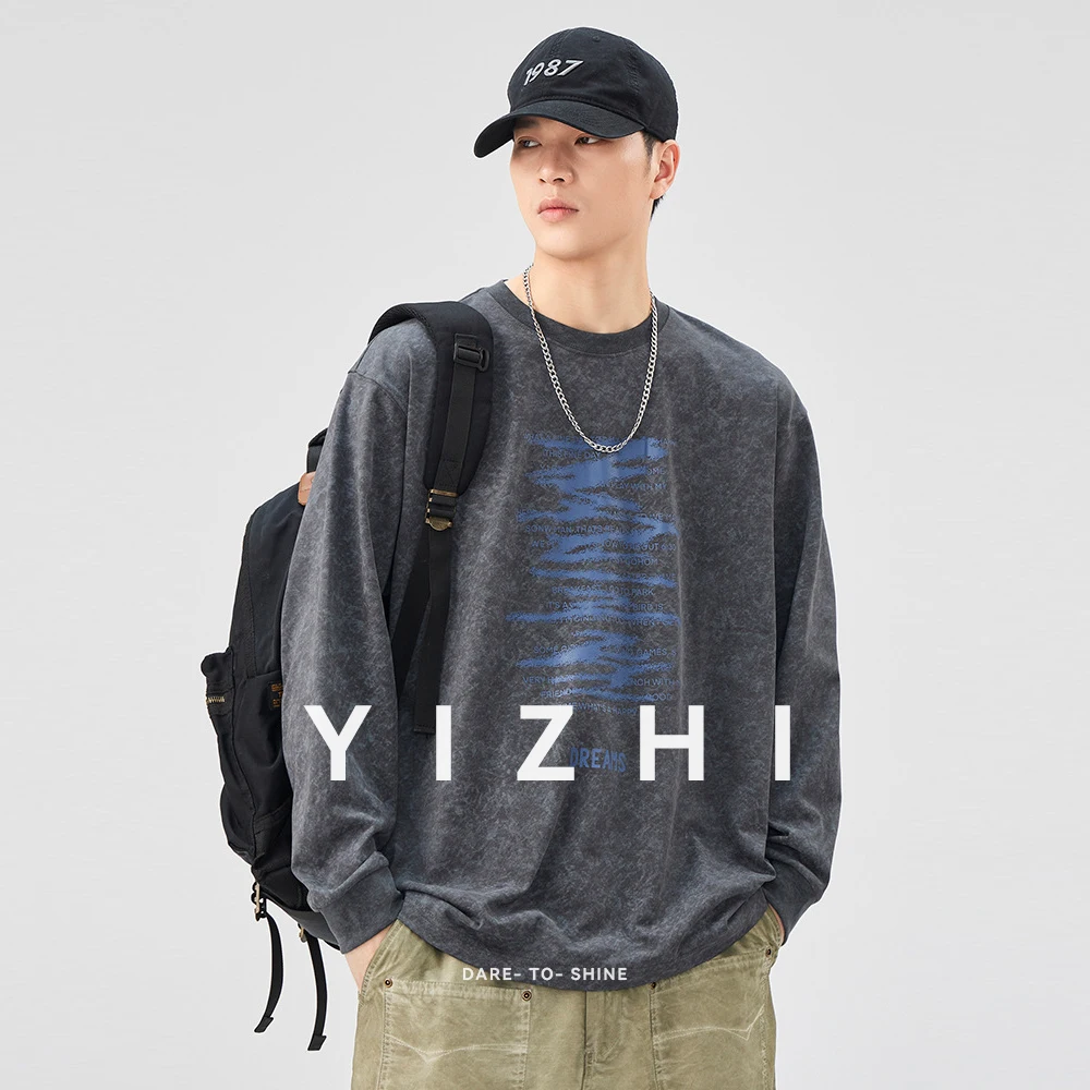 Men's Long Sleeve T-shirt Men's Autumn 2025 New Japanese Printed Round Neck Loose Fashion T-shirt Men's Pullover Sweatshirt - Image 5