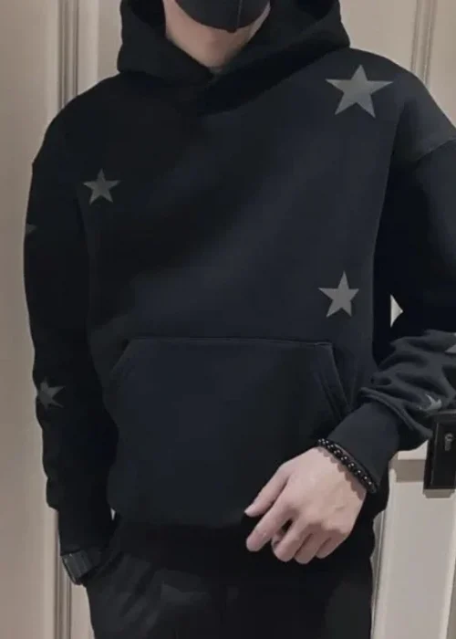 Hoodies Graphic Sweatshirt for Men Black Hip Hop Male Clothes Loose Luxury Aesthetic Emo 90s Vintage Simple Winter S Warm Hooded