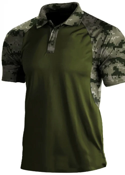 Summer Print Polo Shirts Men Fashion Camouflage Patchwork Short Sleeve Polos Outdoor Sports Fitness Tops Mens Breathable Tees