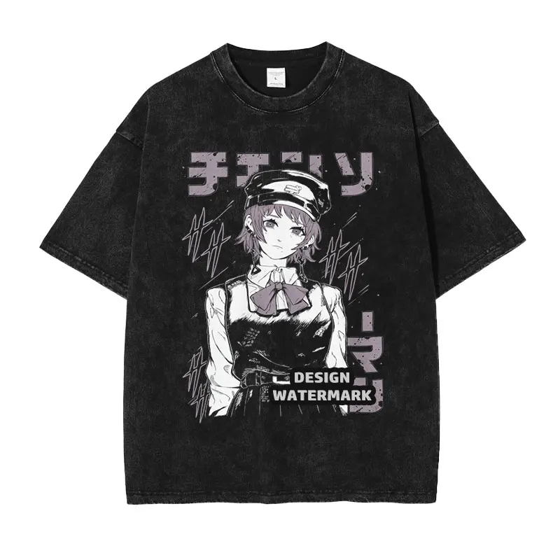 Anime Reze T-shirts Oversized Vintage Washed Chainsaw Man T Shirt Manga Power T-shirt Makima Denji Pochita Tops Tees Man Cotton - Image 6