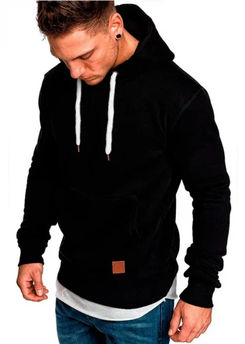 Men's Autumn and Winter Fashion Men's Sweatshirt Solid Color Pullover Casual Hoodie Drawstring Pocket Top