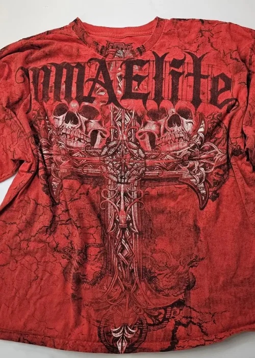 MMA Elite Y2K Gothic Skull Cross T-Shirts Street Art Screen Printed Cotton Couple Unisex Retro Gradient Streetwear Summer