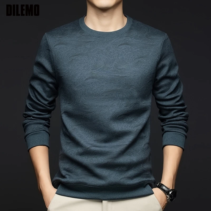 Top Grade Wool+Mulberry Silk New Brand Street Casual Fashion Crewneck Pullover Velvet Hoodies Sweatshirts Men's Clothing