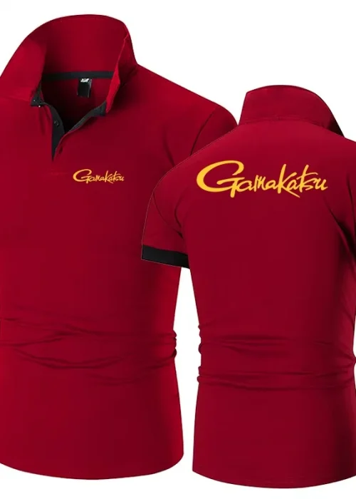 2025 Summer Gamakatsu Print Streetwear Casual Comfortable Short Sleeve Men's Solid Color Moisture Wicking Versatile Polo Shirts