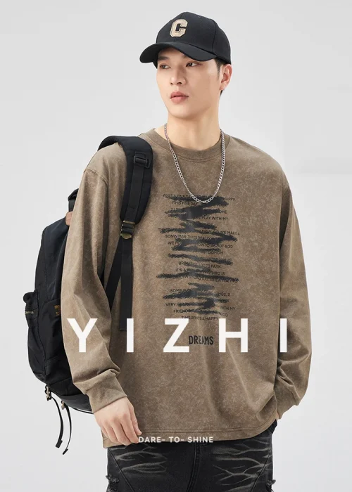 Men's Long Sleeve T-shirt Men's Autumn 2025 New Japanese Printed Round Neck Loose Fashion T-shirt Men's Pullover Sweatshirt