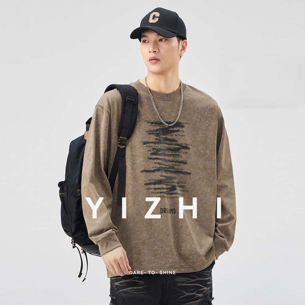 Men's Long Sleeve T-shirt Men's Autumn 2025 New Japanese Printed Round Neck Loose Fashion T-shirt Men's Pullover Sweatshirt