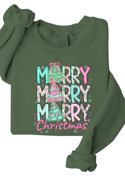 Women Christmas Sweatshirts Casual Floral Merry Christmas Print Crew Neck Sweatshirts Trendy Long Sleeve Pullovers Holiday Gifts