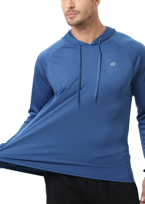 Summer Men's Long Sleeve UPF 50+ Hoodie Shirts, Rash Guard Quick Dry Lightweight T-shirt for Outdoor Jogger Sport Pullover