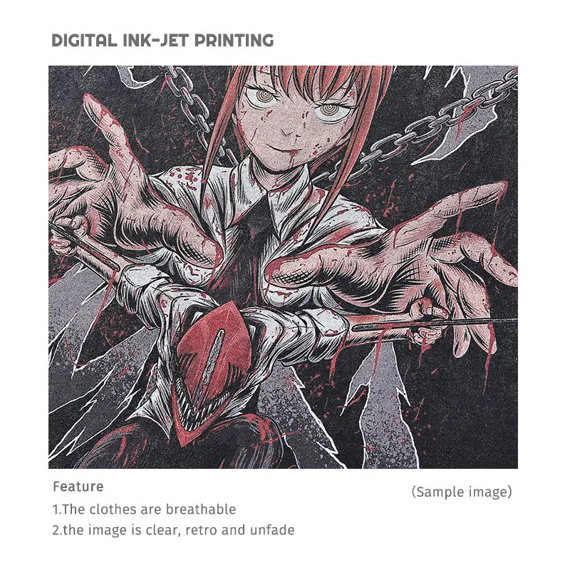 Anime Reze T-shirts Oversized Vintage Washed Chainsaw Man T Shirt Manga Power T-shirt Makima Denji Pochita Tops Tees Man Cotton - Image 3