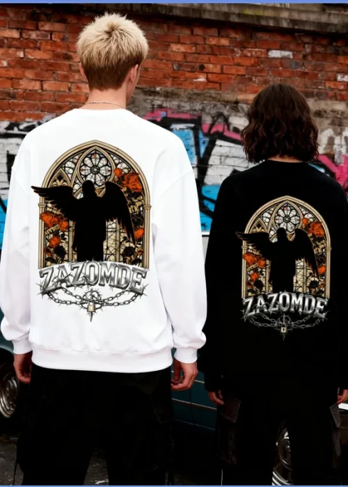 ZAZOMDE 2025 New Release Dark Theme Printed Cotton Pullover Sweatshirt With Crew Neck Gothic Unisex Lounge Wear For Fall